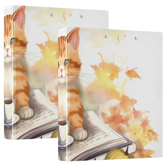 Cat Pumpkins Leaves 3 Ring Binders 1.5 inch Hardcover File Folders with Interior Pockets A4 Size Organizer for School Office Hospital Set of 2