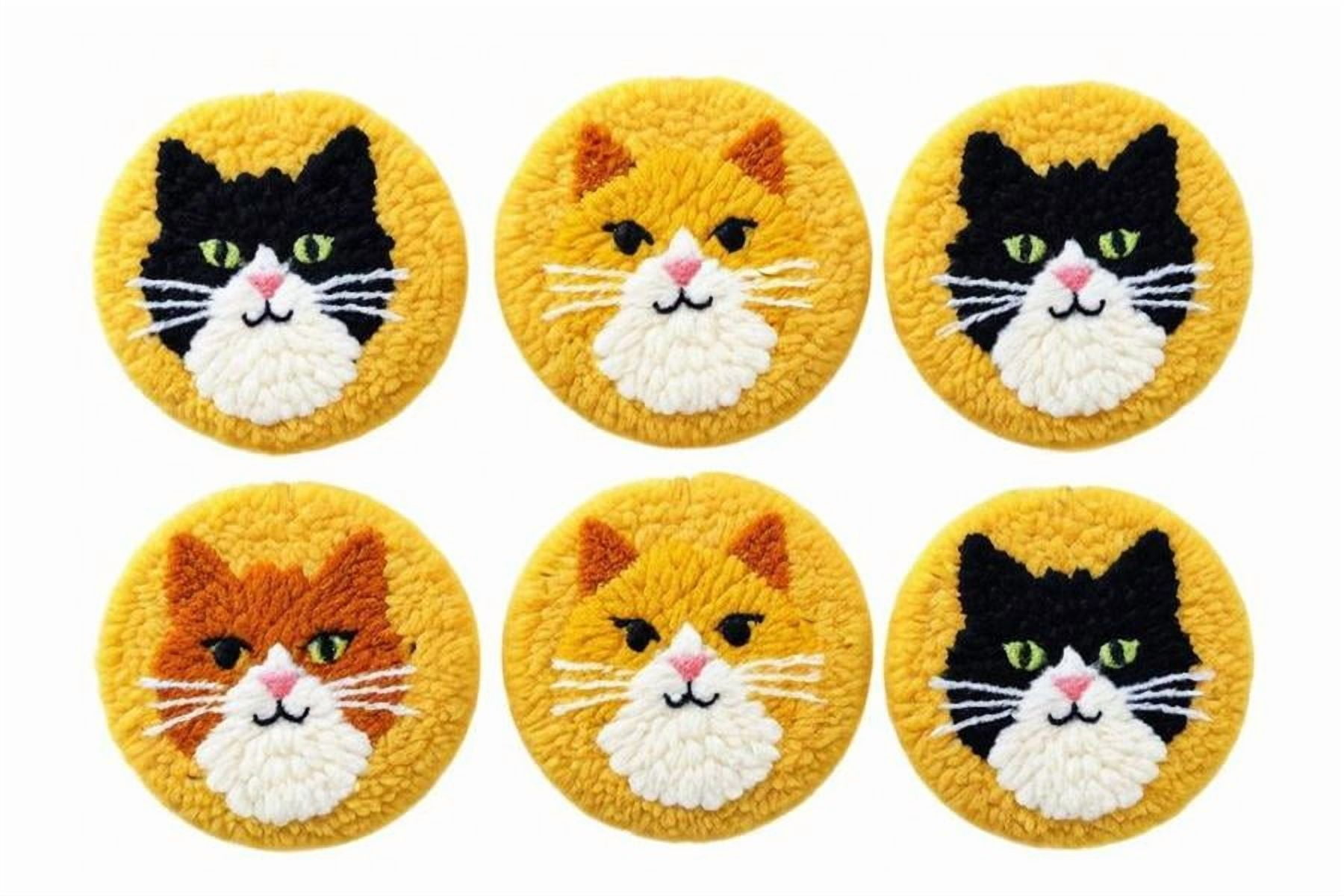 Cat Punch Needle Coasters Kit,6-pattern punch needle Needle Coasters Kit ,Punch Art for Beginners,Suitable for Home Decoration