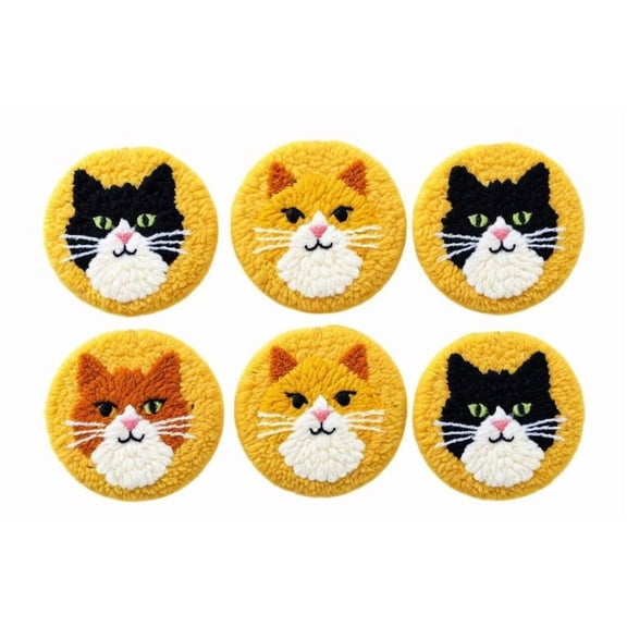 Cat Punch Needle Coasters Kit,6-pattern punch needle Needle Coasters Kit ,Punch Art for Beginners,Suitable for Home Decoration