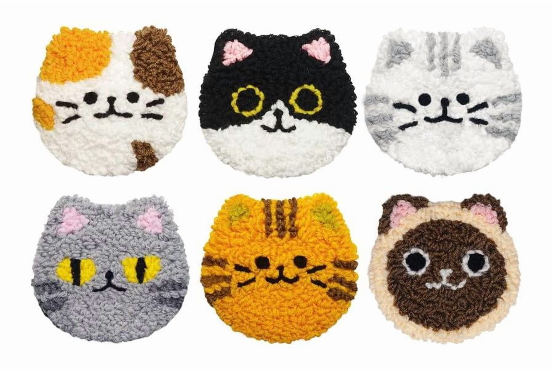 Cat Punch Needle Coasters Kit,6-pattern punch needle Needle Coasters Kit ,Punch Art for Beginners,Suitable for Home Decoration