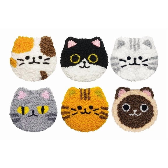 Cat Punch Needle Coasters Kit,6-pattern punch needle Needle Coasters Kit ,Punch Art for Beginners,Suitable for Home Decoration