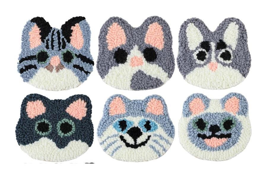 Cat Punch Needle Coasters Kit,6-pattern punch needle Needle Coasters Kit ,Punch Art for Beginners,Suitable for Home Decoration