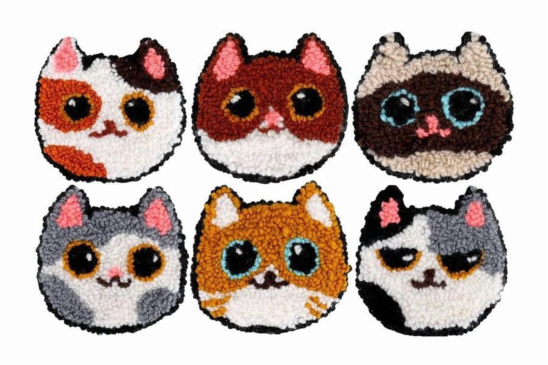 Cat Punch Needle Coasters Kit,6-pattern punch needle Needle Coasters Kit ,Punch Art for Beginners,Suitable for Home Decoration