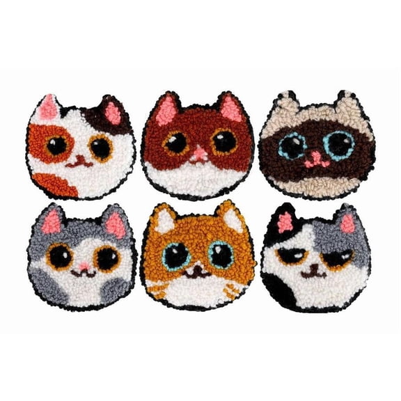 Cat Punch Needle Coasters Kit,6-pattern punch needle Needle Coasters Kit ,Punch Art for Beginners,Suitable for Home Decoration
