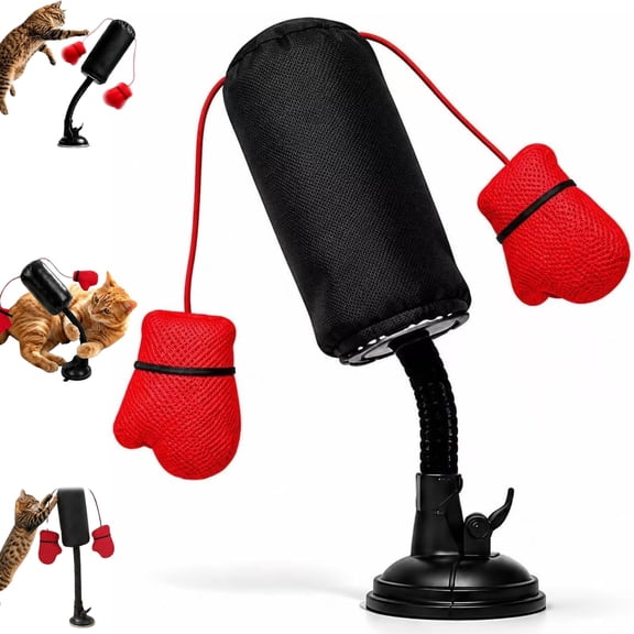 Cat Punching Bag Toy, Punch Cat Toy with Boxing Gloves Filled with Catnip, Interactive Boxing Cats Toys with Sturdy ABS Suction Cup Base, for Indoor Kitten Solo Play, Exercise, Fun