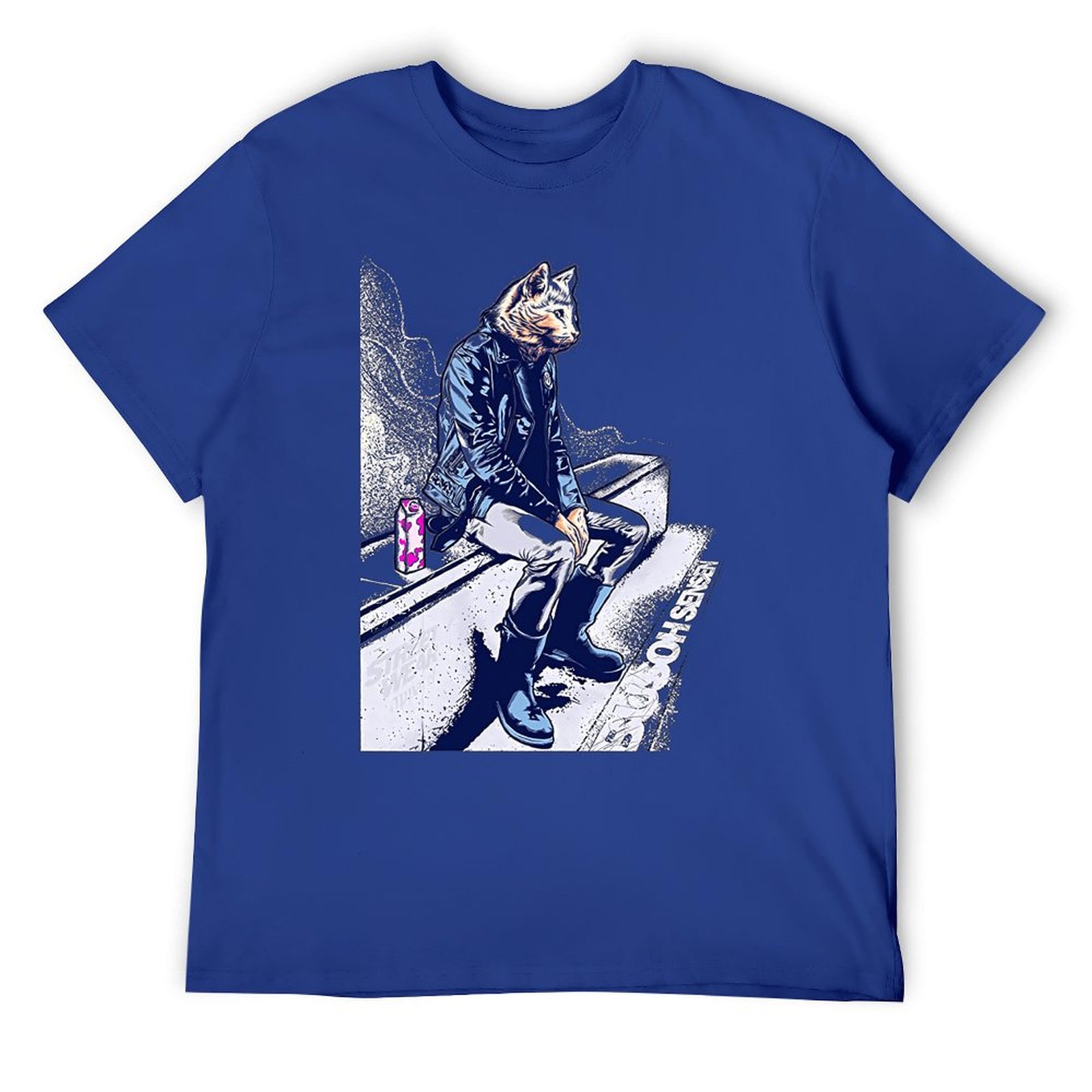 Cat Punk Rock Style Graphic Men's T-Shirt – Funny Rebel Kitty Design ...