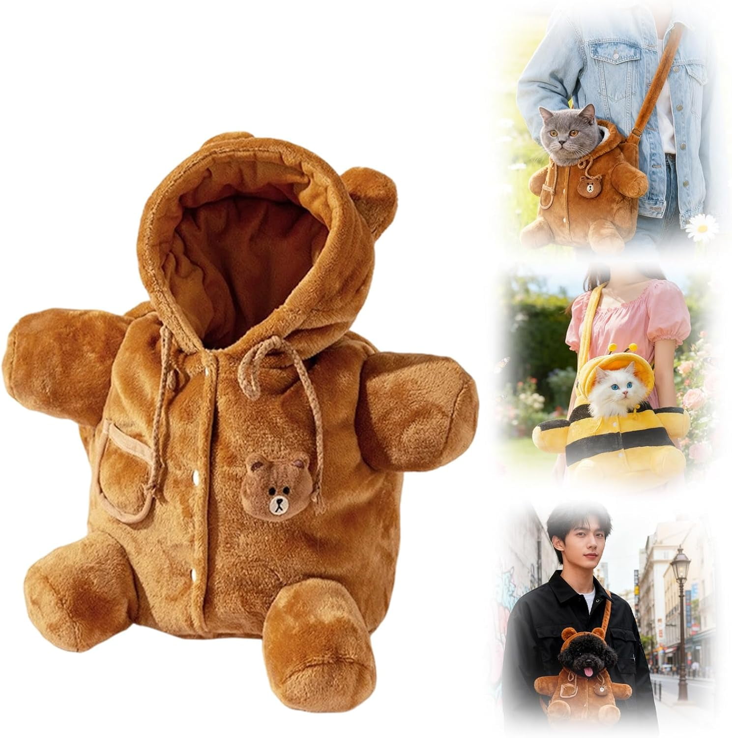 Cat Puppy Plush Outing Backpack, 2026 Cute Bear Bee Goose Giraffe Design Anti-Escape Bag for Kitten Cat, Samll Dogs, Teddy Bear Dog Carrier Bag Purse