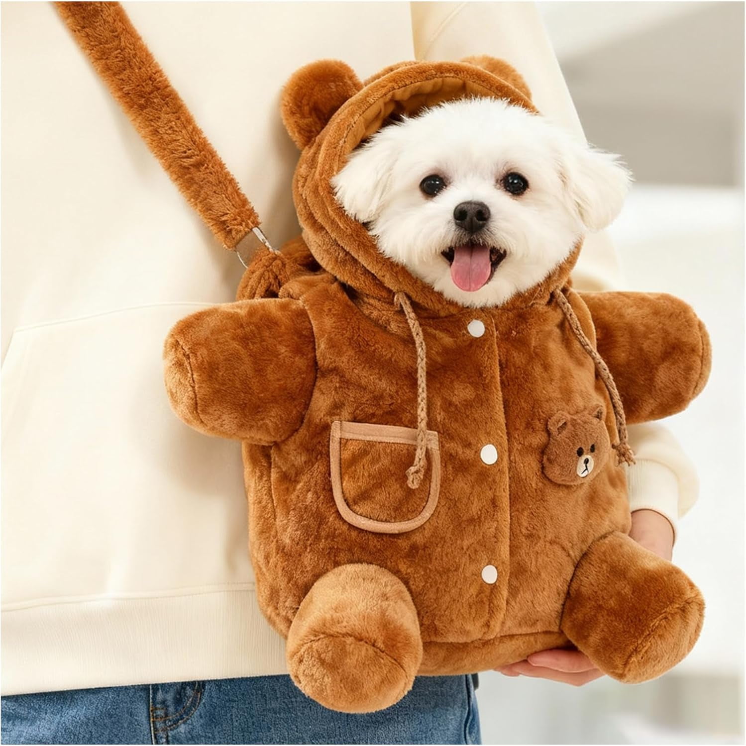 Cat Puppy Plush Outing Backpack, Winter Warm Pet Carrier with Adjustable Shoulder Strap and Anti-Escape Design, Soft Foldable Backpack for Small Dogs and Cats