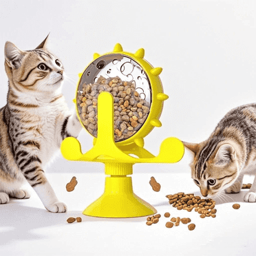 FWMB Interactive Cat Food Treats Dispenser Toy for Indoor Cats, 360° Rotating Windmill Suction Cup Toys for Small Pet, Puzzle Original Slow Dog Feeder Snack Distribution & Exercise Wheel Toy