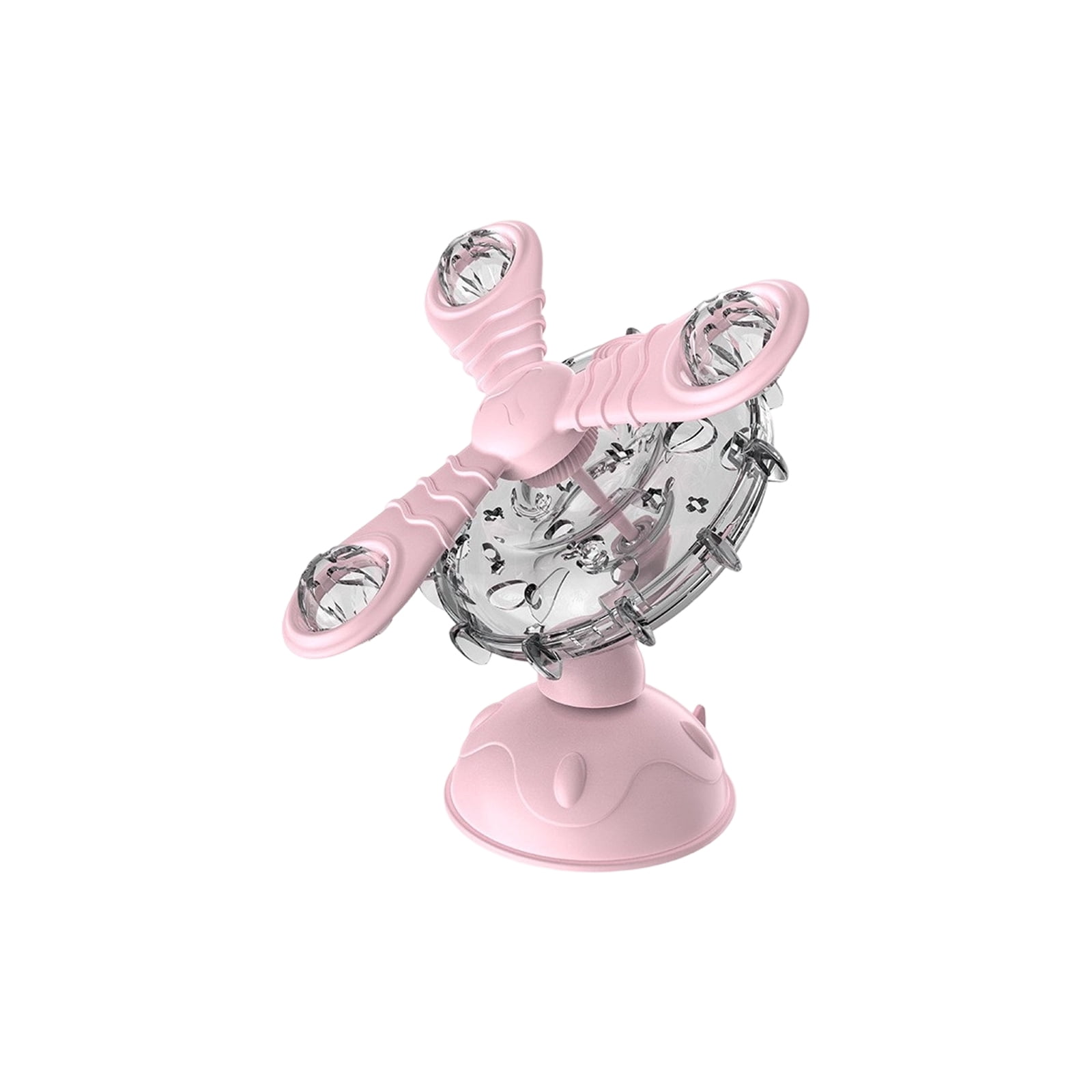 Cat Puzzle Feeder Toy, Glowing Sounding Rotating Treat Dispenser with Suction Base for Indoor Cats, Pink