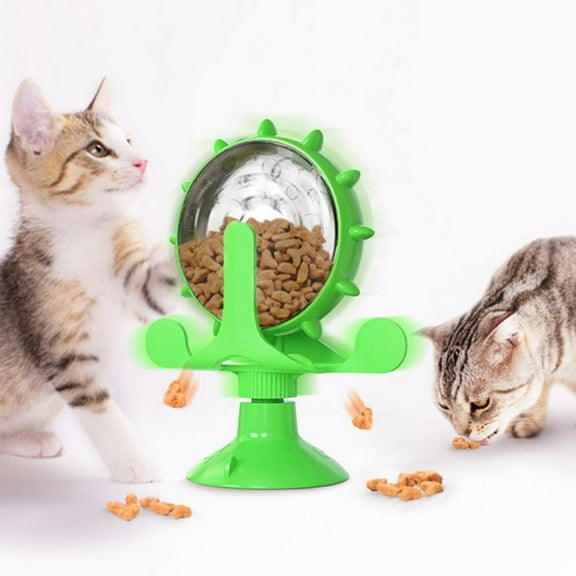 Cat Puzzle Feeder Toys 360° Rotating Wheel Durable Cute Interactive Pet Toy with Powerful Suction Cup