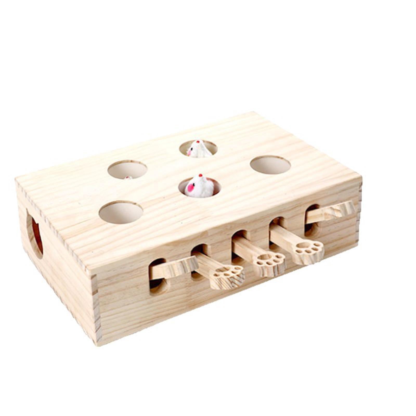 Cat Puzzle Toy Box - Solid Wood Whack-A-Mole Interactive Toy for Cats with Clicker Sound, Hide-and-Seek Design - Indoor Cats, Kittens for Boredom Relief, Mental Stimulation, Playtime Engagement