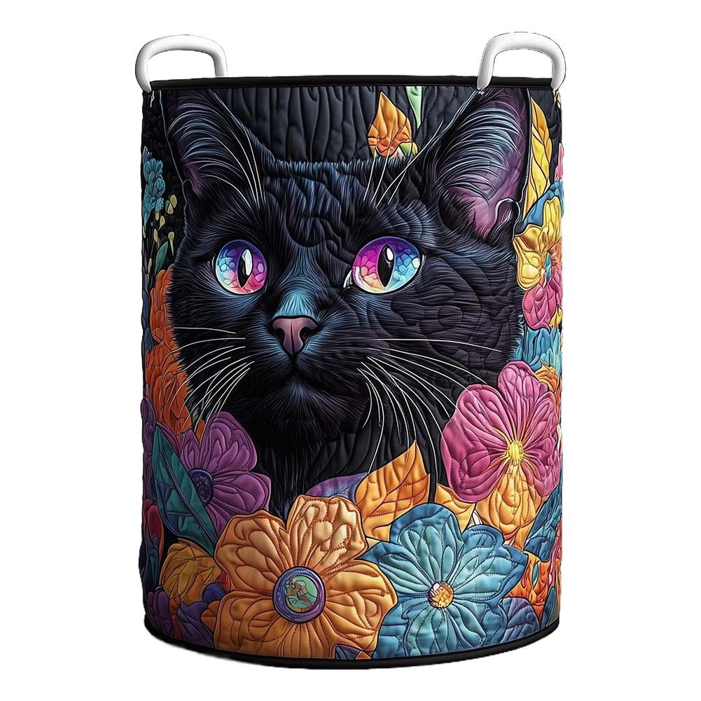 Cat Quilted Laundry Basket - 18"/22"/28", 2026 Large Quilted Cat Laundry Basket with Handles, Cozy Cat Fabric Storage Hamper for Nursery, Bedroom, Laundry Room, Clothes & Toys (1, S 14"X18")