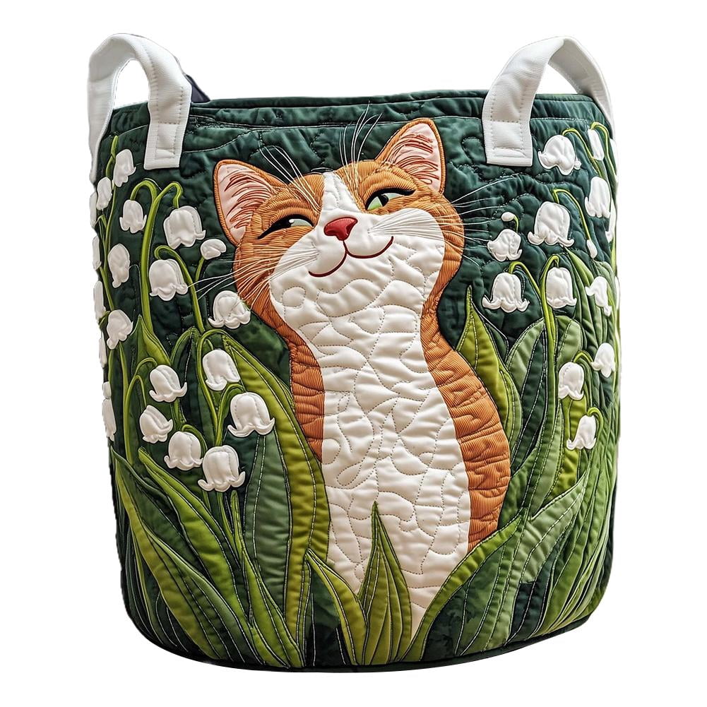 Cat Quilted Laundry Basket - 18"/22"/28", 2026 Large Quilted Cat Laundry Basket with Handles, Cozy Cat Fabric Storage Hamper for Nursery, Bedroom, Laundry Room, Clothes & Toys (1, S 14"X18")
