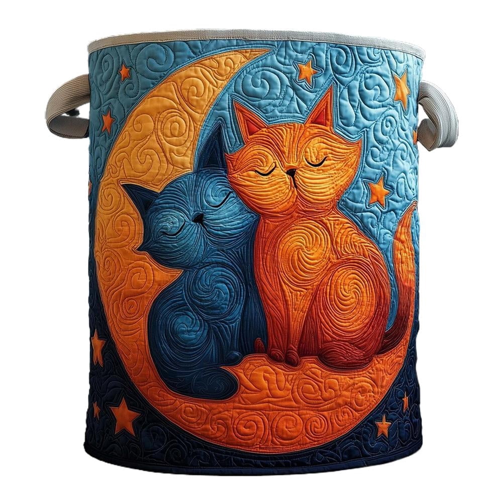 Cat Quilted Laundry Basket - 18"/22"/28", 2026 Large Quilted Cat Laundry Basket with Handles, Cozy Cat Fabric Storage Hamper for Nursery, Bedroom, Laundry Room, Clothes & Toys (1, S 14"X18")