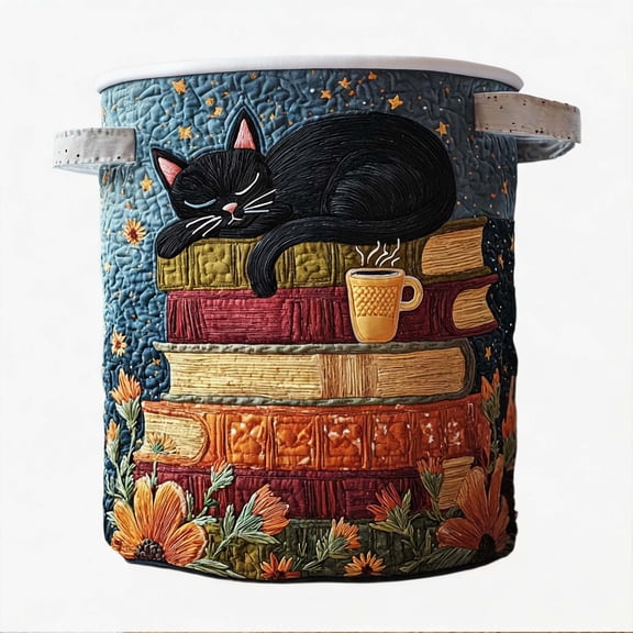 Cat Quilted Laundry Basket, Large Quilted Cute Cat Laundry Baskets with Reinforced Handles, Cozy Kitten Fabric Storage Hamper 18''x14''