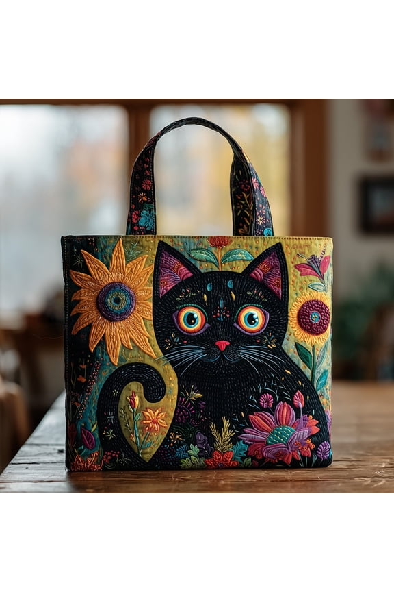 Cat Quilted Tote Bag,Handmade Patchwork Tote,Women Shoulder Bag,Gift For Her