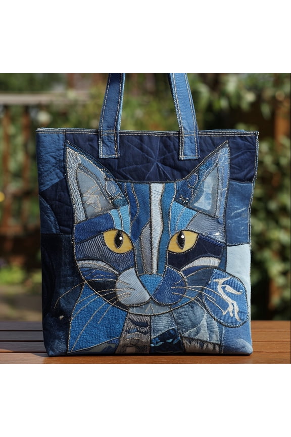 Cat Quilted Tote Bag,Handmade Patchwork Tote,Women Shoulder Bag,Gift For Her