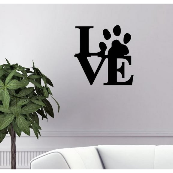 Cat Quotes Wall Decor LOVE Pawprint Dog Pet Owner Wall Art Decals Sticker 12x12-Inch Black