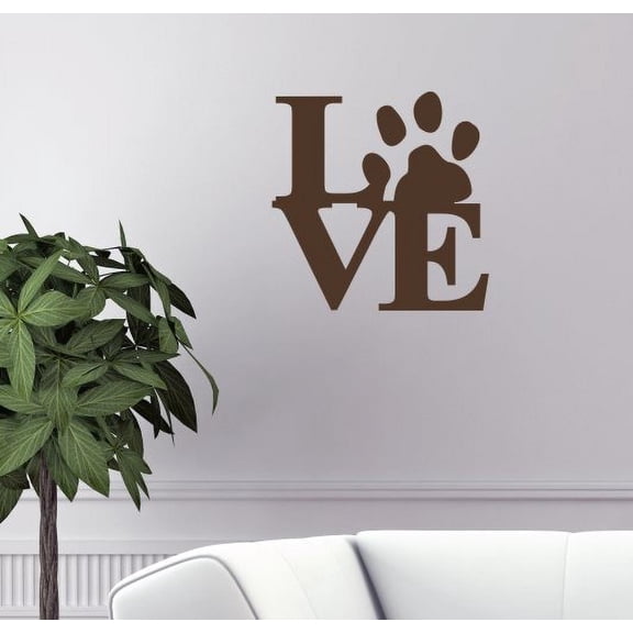 Cat Quotes Wall Decor LOVE Pawprint Dog Pet Owner Wall Art Decals Sticker 12x12-Inch Chocolate Brown