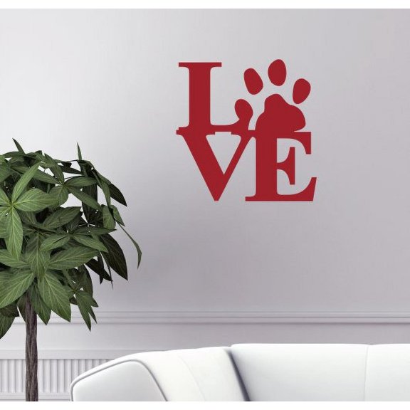 Cat Quotes Wall Decor LOVE Pawprint Dog Pet Owner Wall Art Decals Sticker 12x12-Inch Red
