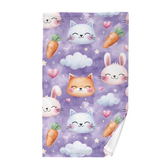 Cat Rabbit Cloud Pattern Bath Towel 100% Cotton Soft Thick High Absorbency Hand Face Towel Single Pack 16x28in