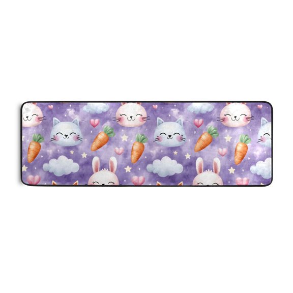 Cat Rabbit Cloud Pattern Runner Rug 24x72 Inch Cushioned Non Slip Soft Absorbent Floor Mat