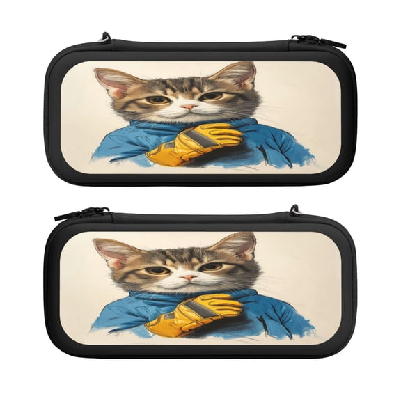 Cat Racer, Carrying Case For Nintendo Switch & OLED Version, Eva Lightweight Shockproof Protective Pouch Case for Game Console & Accessories with 10 Game Card Slot & Wristband, Black