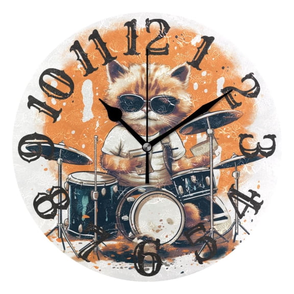 Cat Rack Drum 10 inch Wall Clocks Non Ticking Easy to Read Battery Decorative for Home Bathroom Kitchen Bedroom Living Room