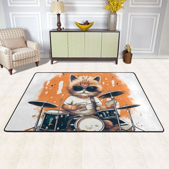 Cat Rack Drum Area Rug Washable 72 x 48 Floor Carpet Mat Non Slip for Bedroom Living Room Kids Room Home Decor