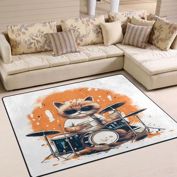 Cat Rack Drum Area Rug Washable 80 x 58 Floor Carpet Mat Non Slip for Bedroom Living Room Home Decor