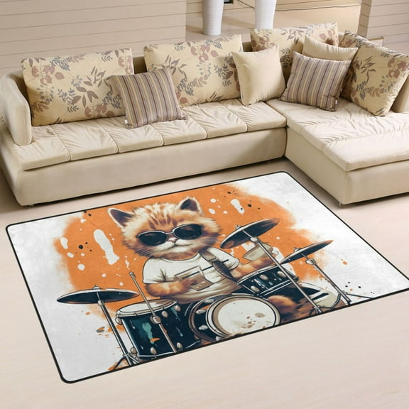 Cat Rack Drum Area Rug Washable Floor Carpet Mat 60 x 39 inch for Bedroom Living Room Kids Room Home Decor