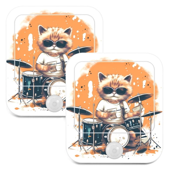 Cat Rack Drum Night Lights Plug into Wall LED with Auto Light Sensor Warm Light for Kids Hallway Bedroom Living Room Kitchen Bathroom Set of 2