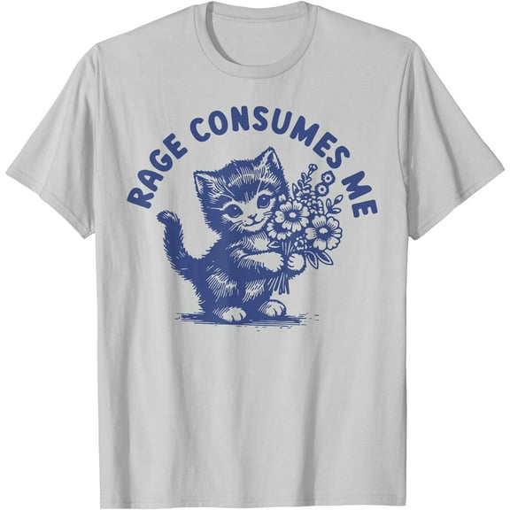 Cat Rage Consumes Me Unisex T-Shirt for Men Women Kids Toddler,Ice Grey Color,Size L