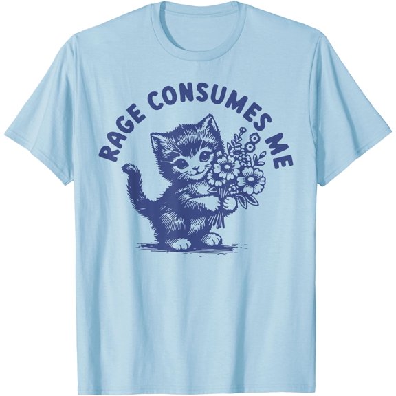 Cat Rage Consumes Me Unisex T-Shirt for Men Women Kids Toddler,Light Blue Color,Size 2XL
