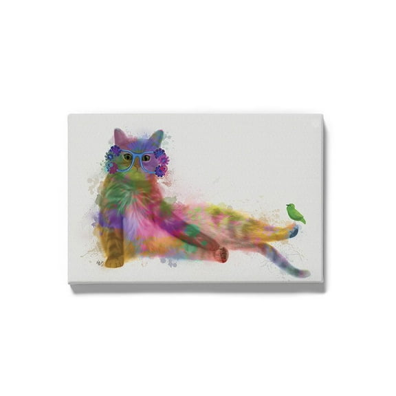 Cat Rainbow Splash 10 Wrapped Canvas -Fab Funky Designs,