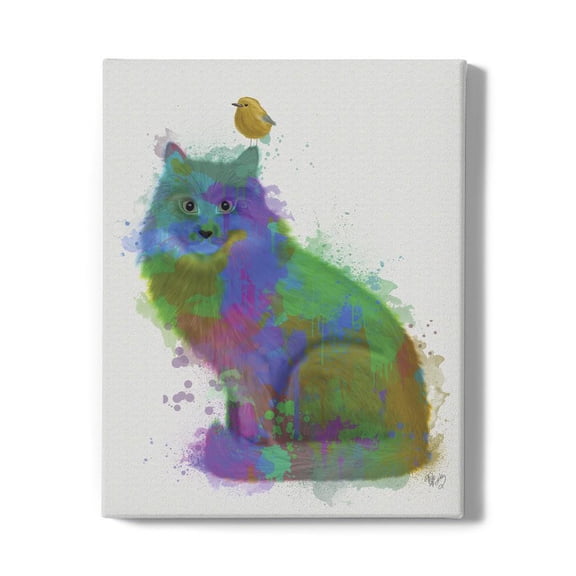 Cat Rainbow Splash 12 Wrapped Canvas -Fab Funky Designs,