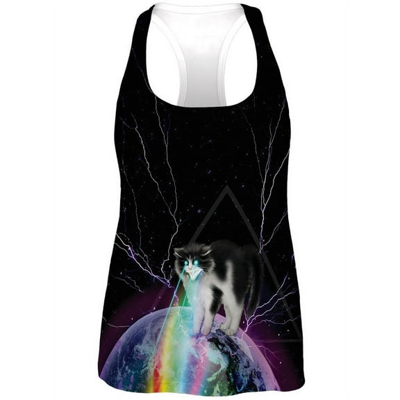 Cat Rainbows Electric All Over Womens Work Out Tank Top - Medium