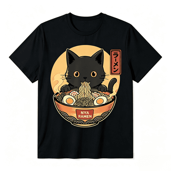 Cat Ramen Funny Graphic Tees Japanese Kawaii Cat Anime T-Shirt