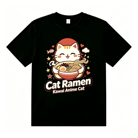 Cat Ramen Japanese Funny Graphic Tees Kawaii Cat Anime Gifts T-Shirt