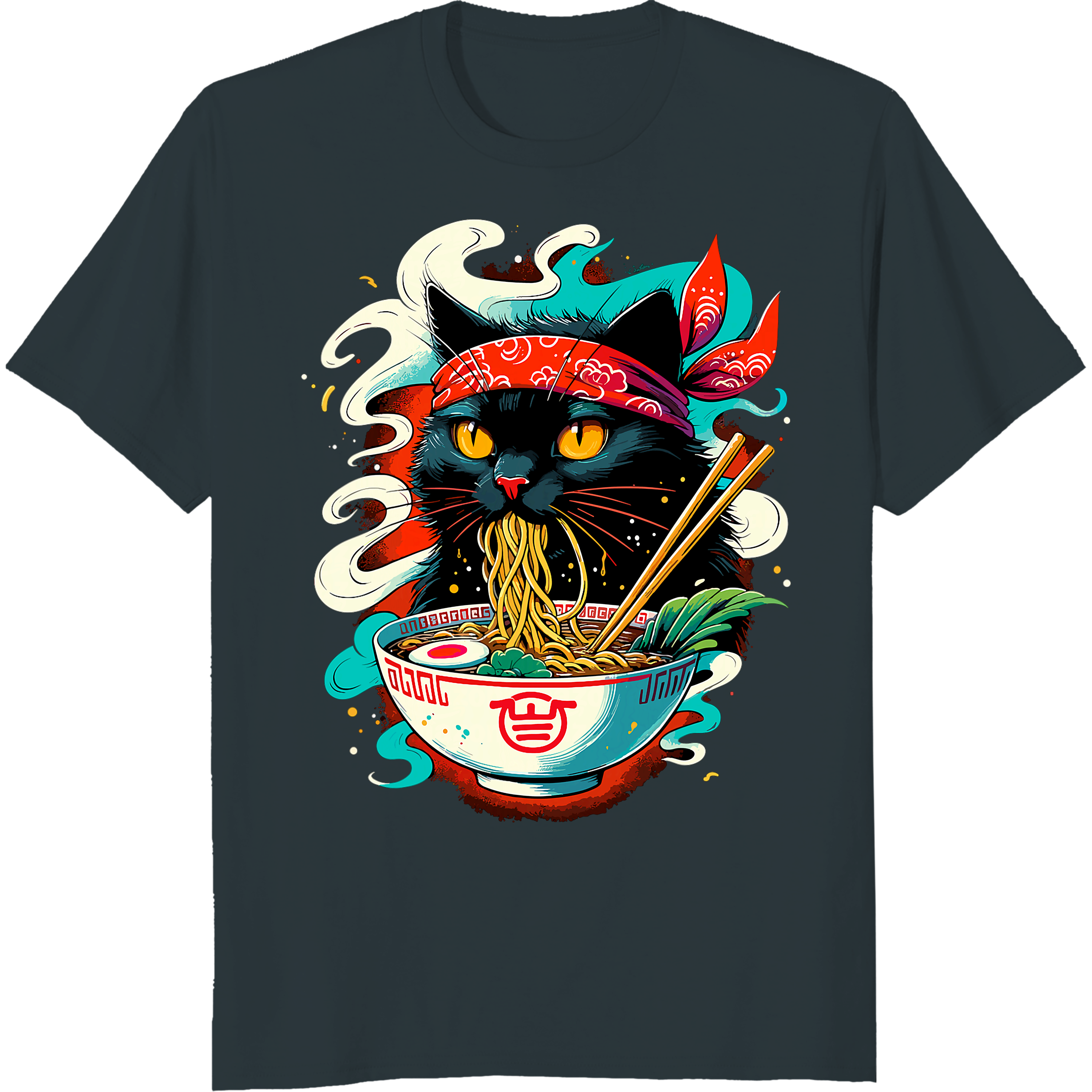 Cat Ramen Noodle Japanese Anime Kawaii Cat T-Shirt ,Full Sizes S-5XL ...
