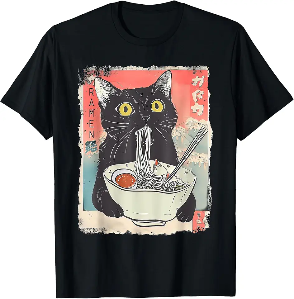 Cat Ramen Noodle Japanese Anime Manga Ramen Kawaii Cat T-Shirt ...