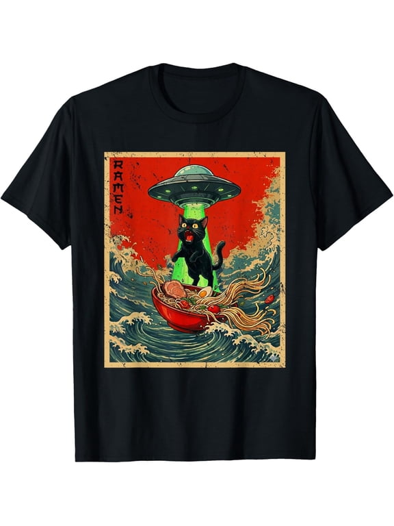Cat Ramen UFO Japanese Anime Graphic Tees Men Women Teens T-Shirt