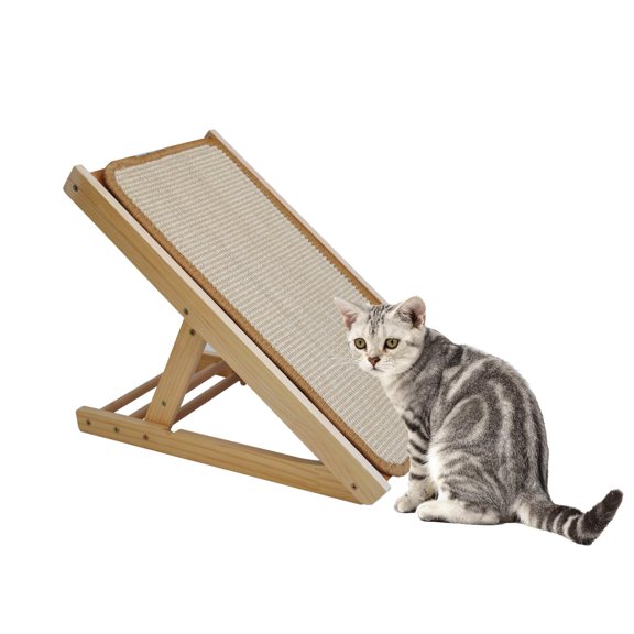 Cat Ramp With Replaceable Sisal Mat Wooden Inclined Adjustable Height Scratch Pad Bed