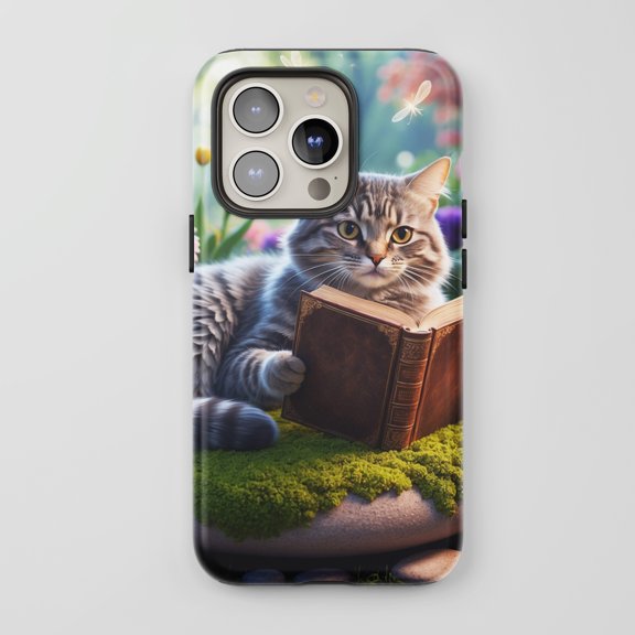 Cat Reading Book For All iPhone Series Protective Phone Case Fantasy Garden Multi-color