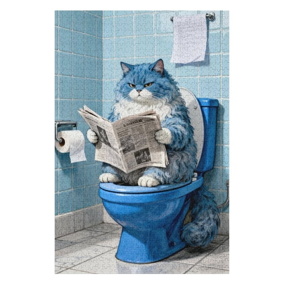 Cat Reading Newspaper 500 Piece Jigsaw Puzzles for Adults Cat on Toilet Art Puzzle Colorful DIY Puzzles for Home Decoration Gifts Family Puzzle Perfect for Game Nights