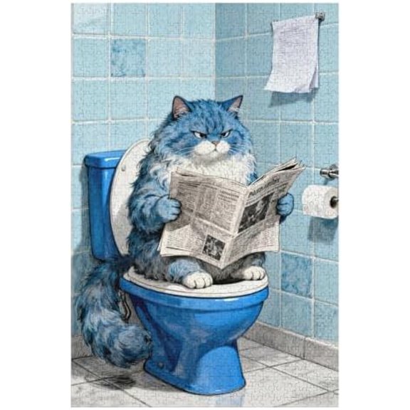 Cat Reading Newspaper 500 Piece Jigsaw Puzzles for Adults Cat on Toilet Art Puzzle Colorful DIY Puzzles for Home Decoration Gifts Family Puzzle Perfect for Game Nights