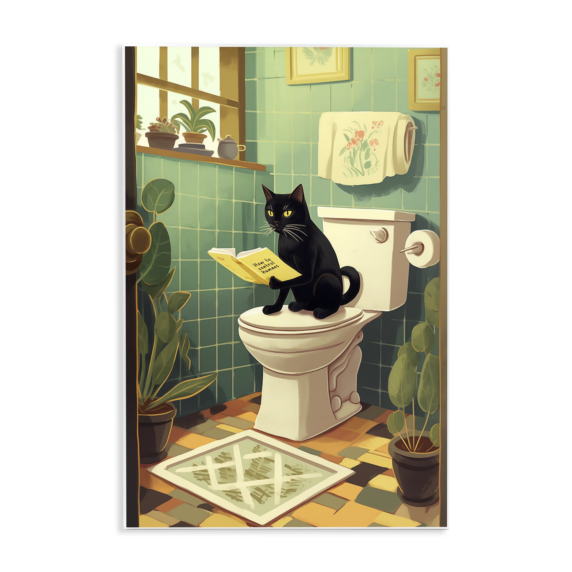 Cat Reading On Toilet Wall Plaque Art, design by Andreas Magnusson