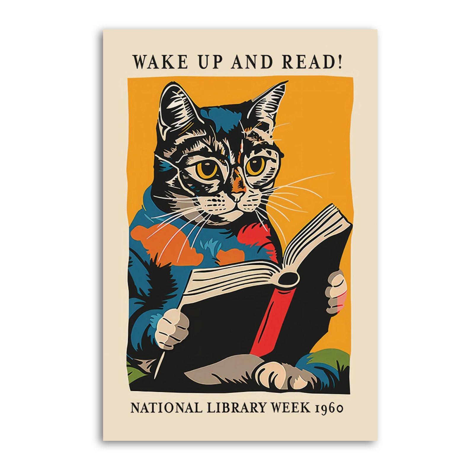 Cat Reading - Wake Up And Read! - National Library Week 1960 Poster ...