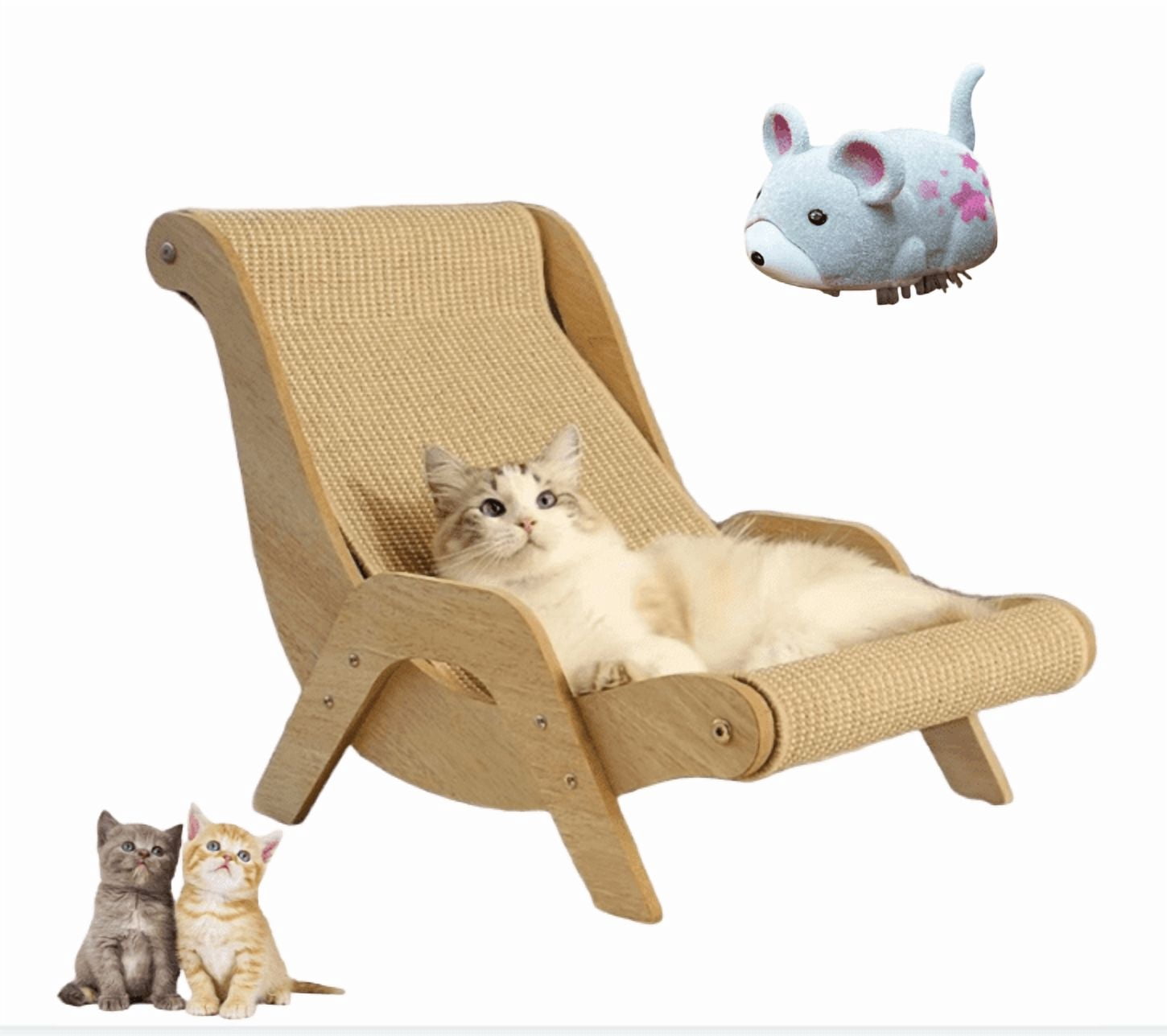 Cat Recliner Scraper Board, Free 1 Automatic Moving Pet Toy， 2026 New 2 in 1 Cats Scratcher Bed Scratch Resistant & Low Lint, Wooden Cats Sofa Bed with Replaceable Cat Scratching Suitable for Cats